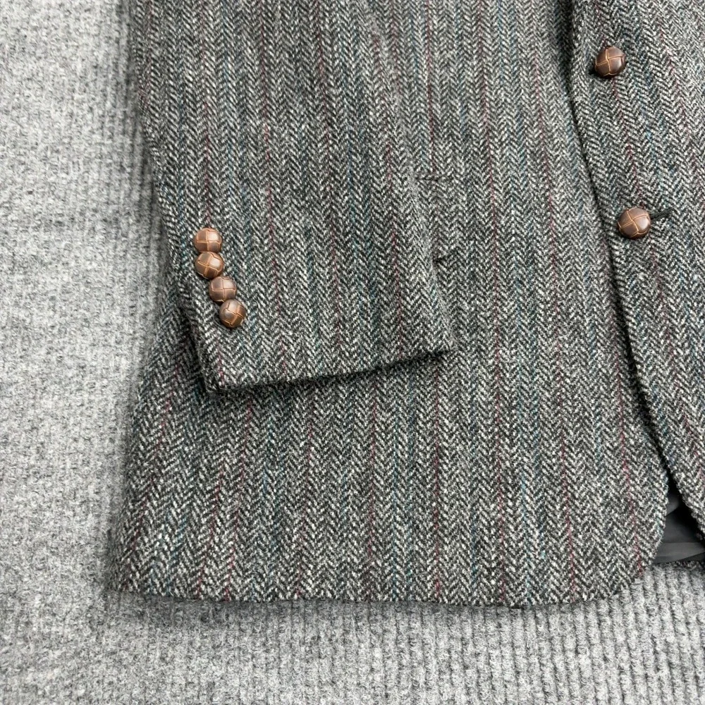Vintage Harris Tweed Sport Coat Mens 42 Grey Wool Herringbone Blazer Classic